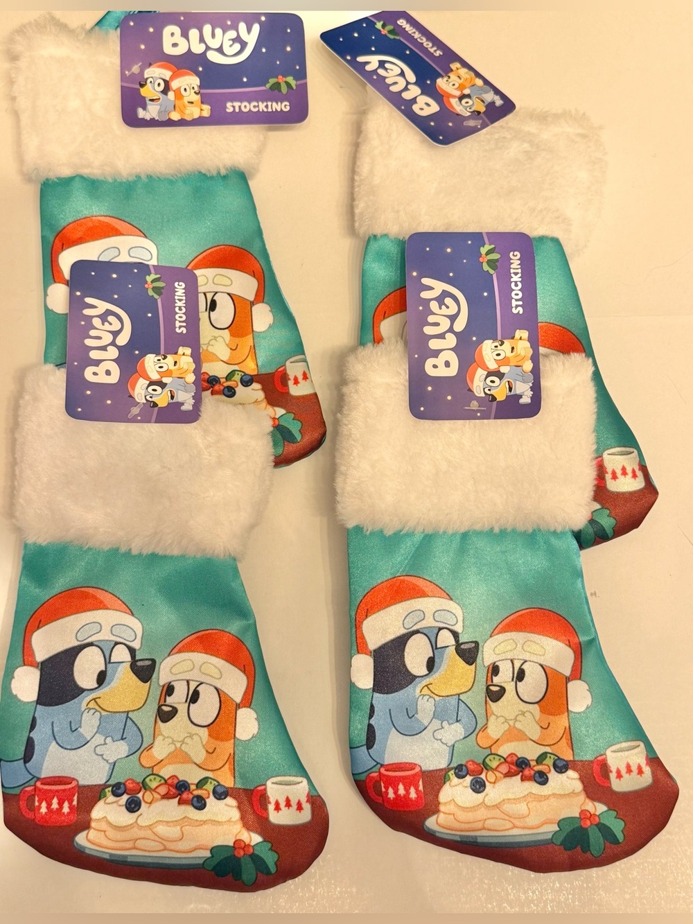 4)Bluey Holiday Stocking - Teal with White Faux-Fur Cuff new by RUZ